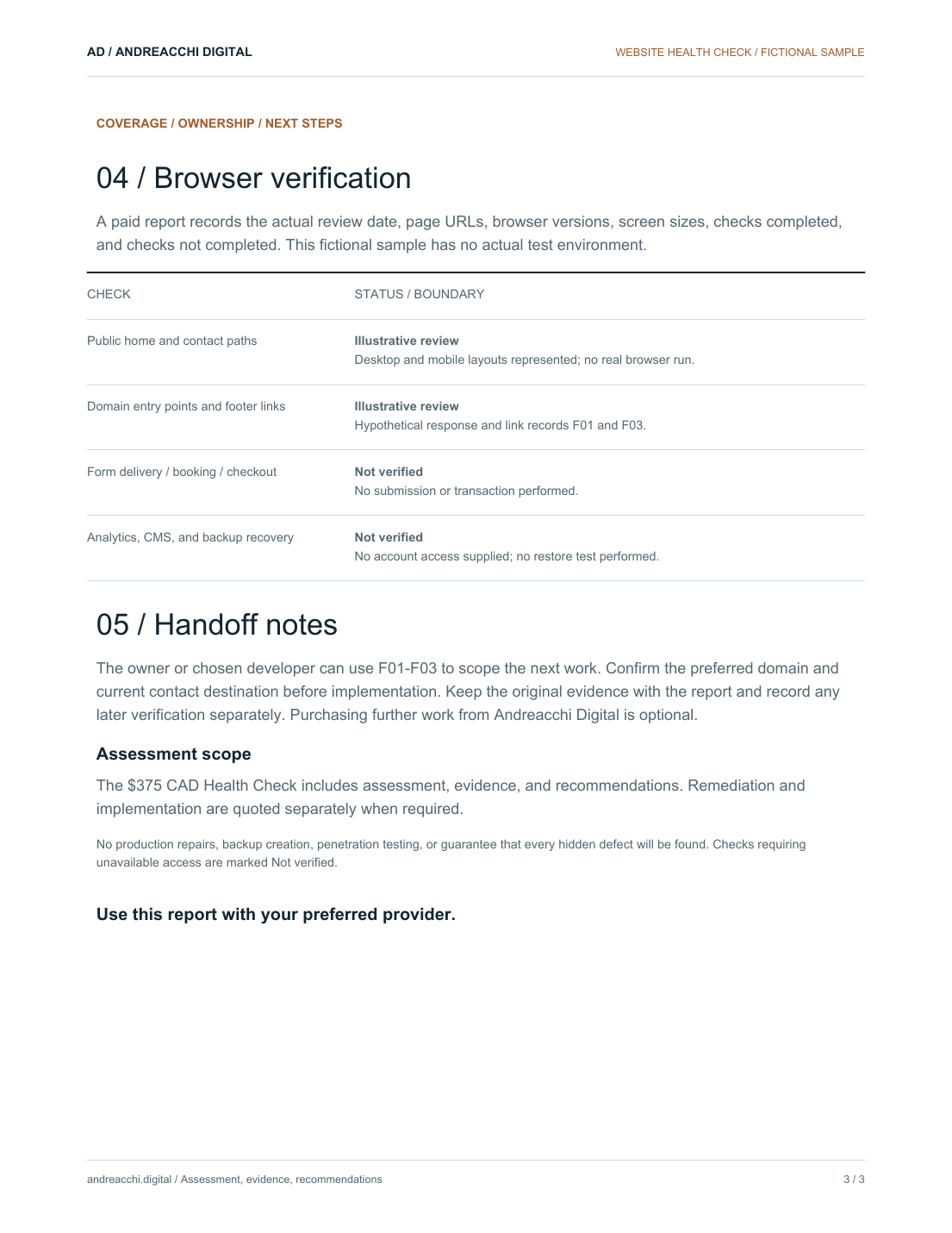 Third page of an Andreacchi Digital sample Website Health Check report