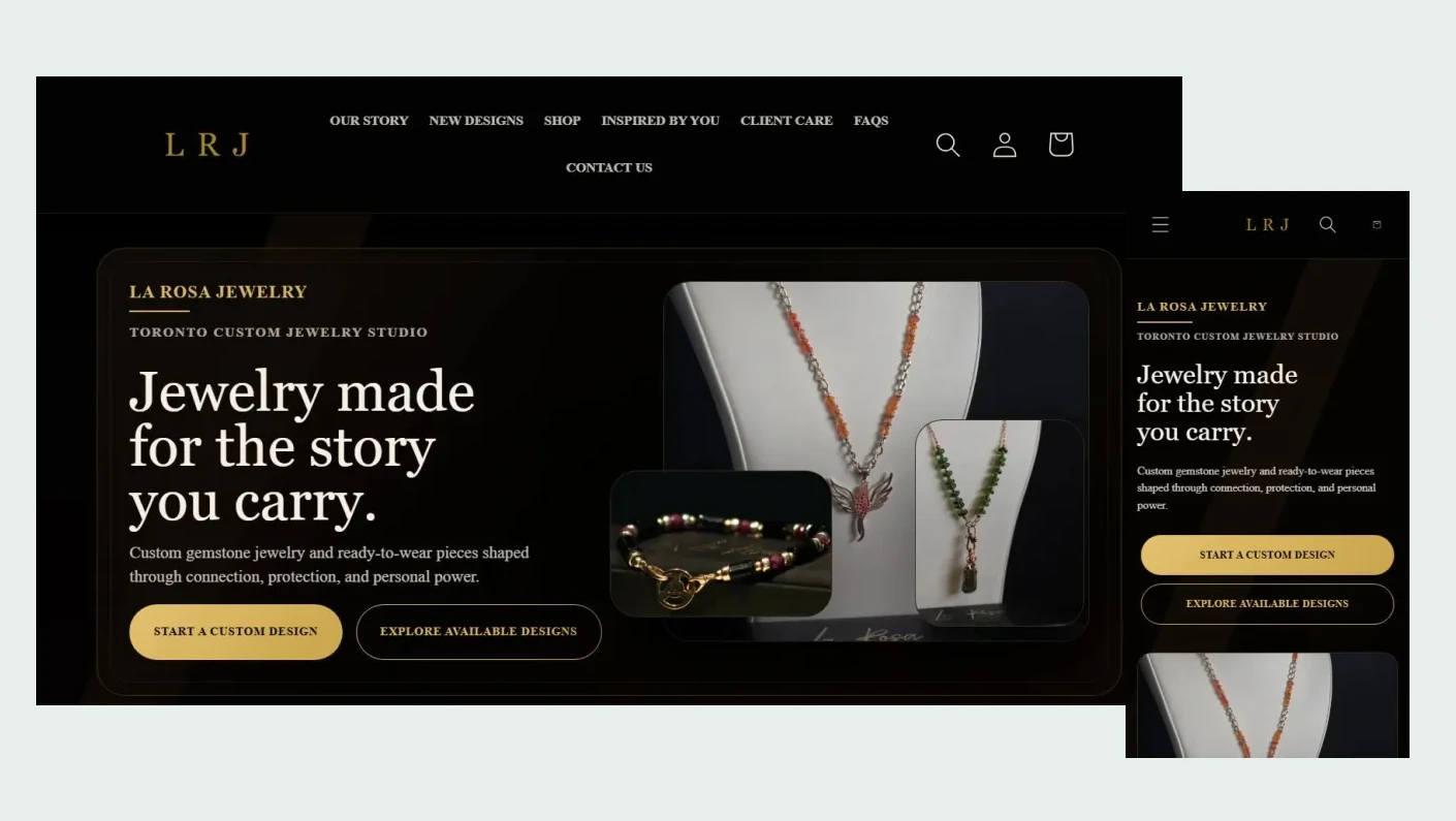 LRJ website design by Josef, shown in desktop and mobile layouts