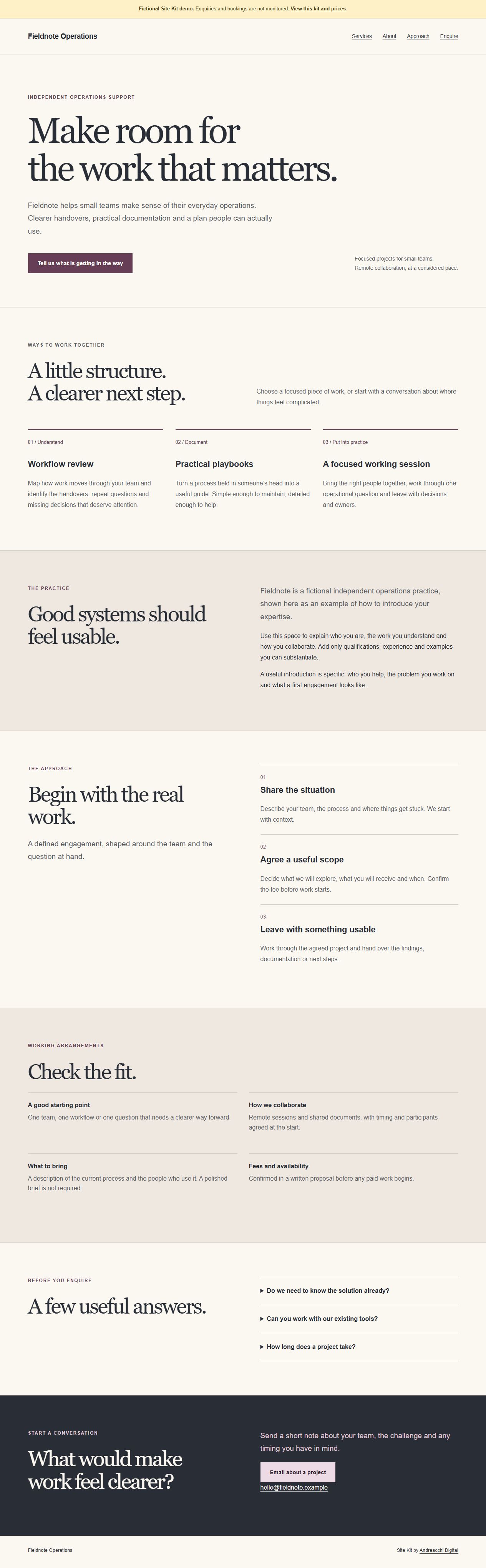 Fieldnote Operations fictional example website
